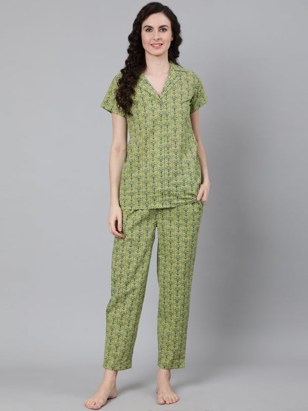 Women Green Printed Night suit | NOZ2TOZ - Made In INDIA.