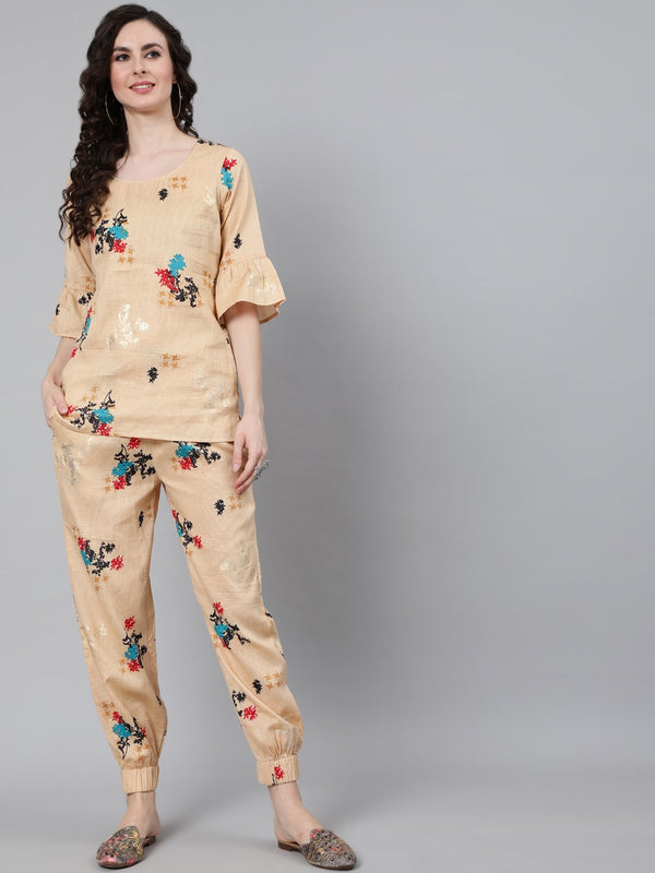 Women Cream Printed Night suit | NOZ2TOZ - Made In INDIA.