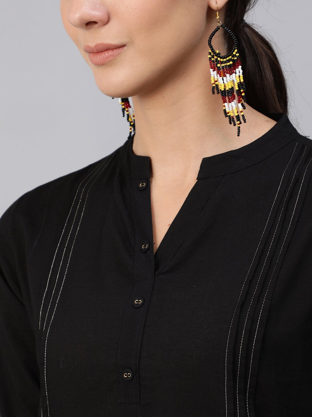 Women Black Pleated Tunic With Three Quarter Sleeves | NOZ2TOZ - Made In INDIA.