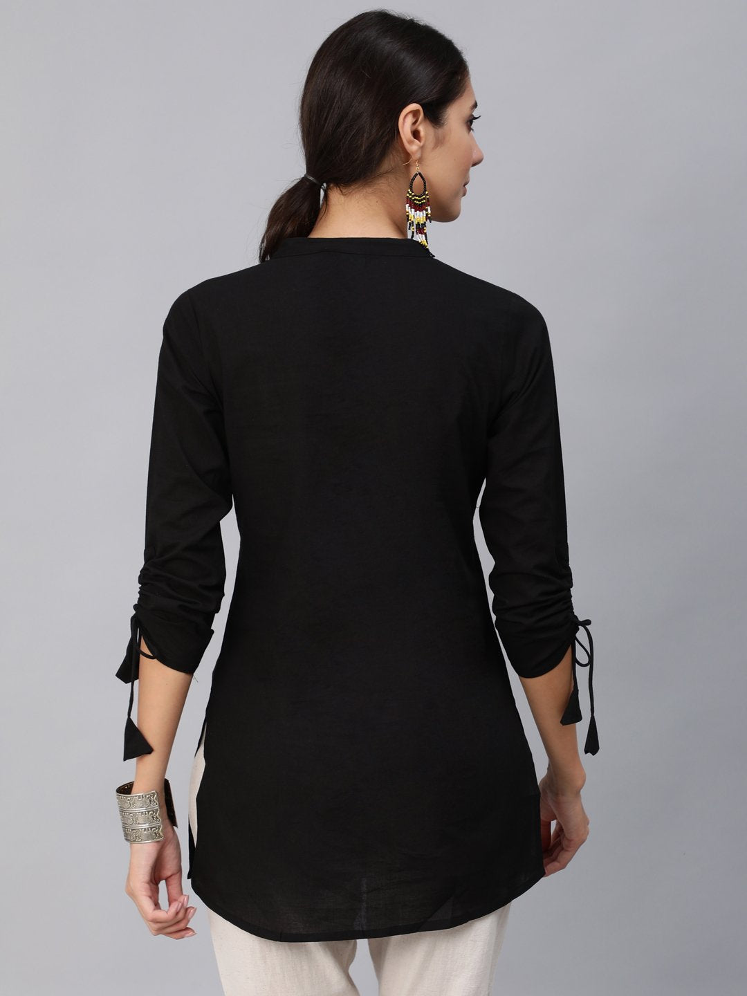 Women Black Pleated Tunic With Three Quarter Sleeves | NOZ2TOZ - Made In INDIA.