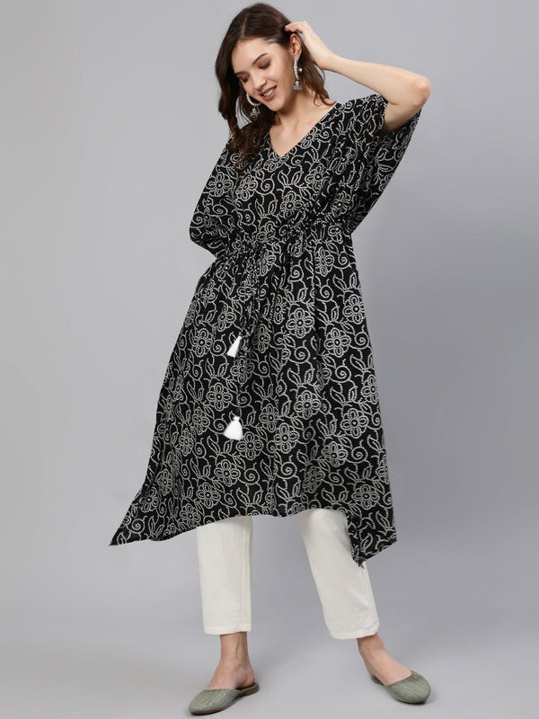 Women Black Bandhani Printed Kaftan | NOZ2TOZ - Made In INDIA.