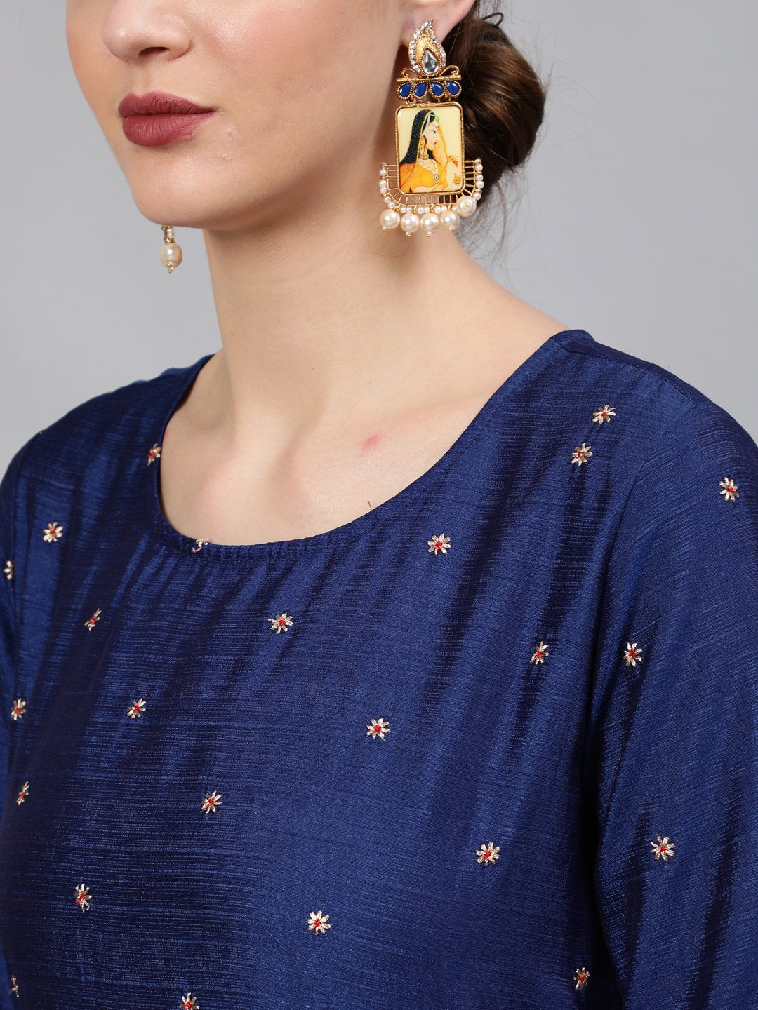 Women Blue Embroidered Straight Kurta With Plazo & Dupatta | NOZ2TOZ - Made In INDIA.