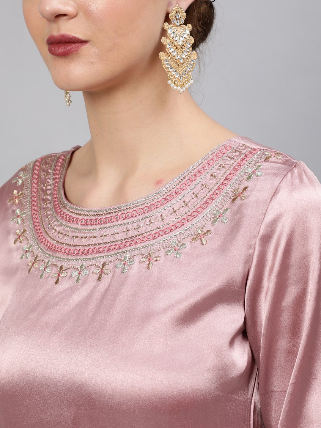 Women Pink Embroidered Maxi Dress WIth Sequuined Dupatta | NOZ2TOZ - Made In INDIA.