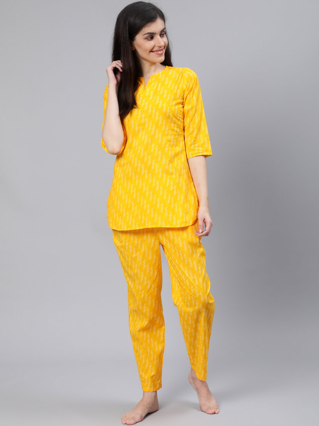 Women Yellow Printed Night Suit | NOZ2TOZ - Made In INDIA.