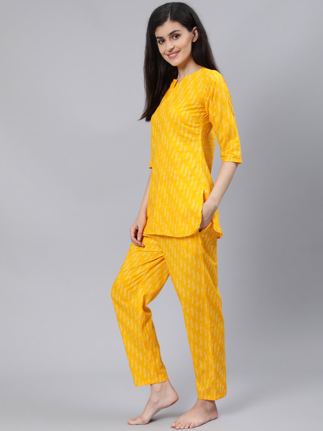 Women Yellow Printed Night Suit | NOZ2TOZ - Made In INDIA.