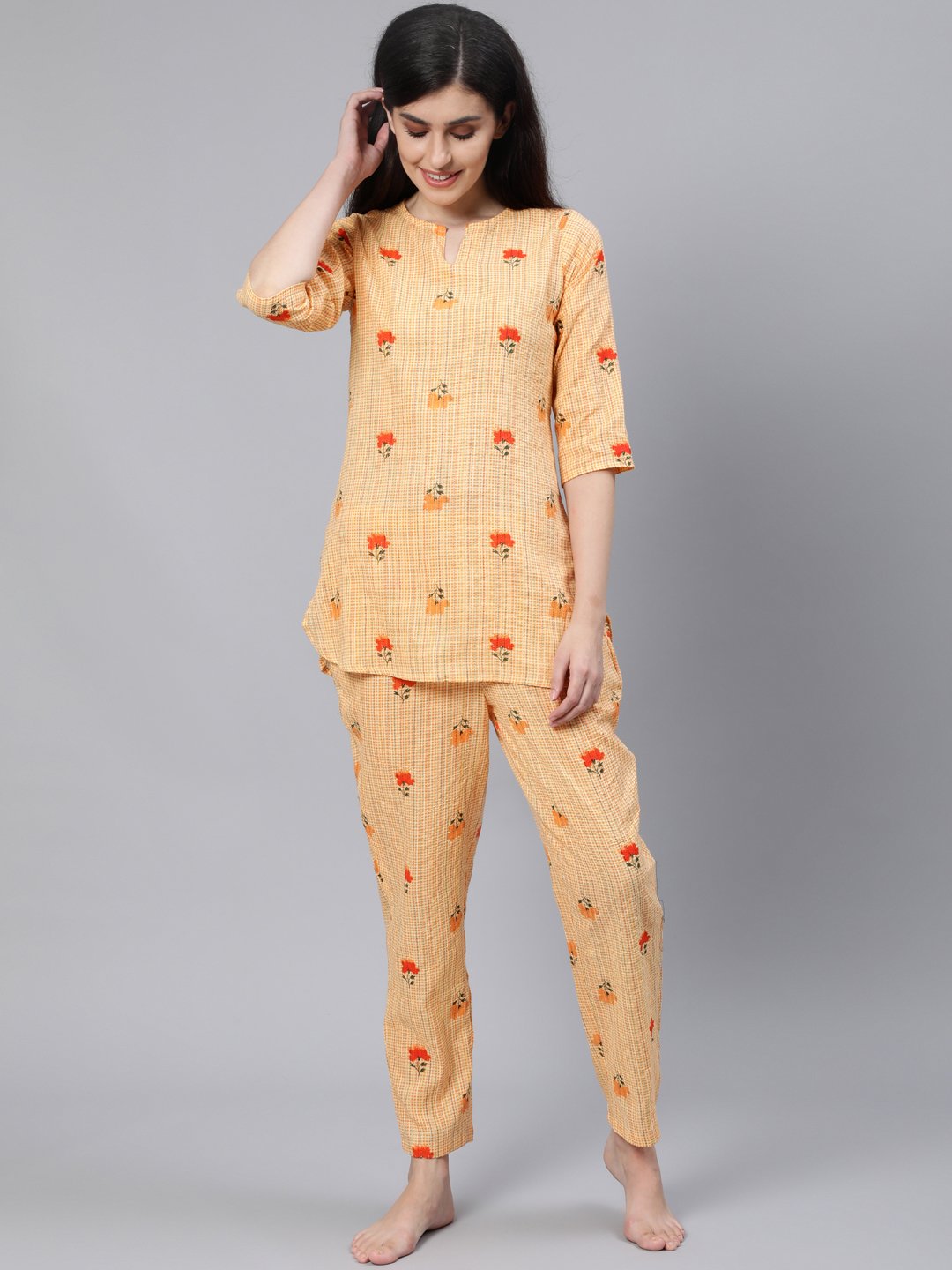 Women Light Yellow Printed Night Suit | NOZ2TOZ - Made In INDIA.