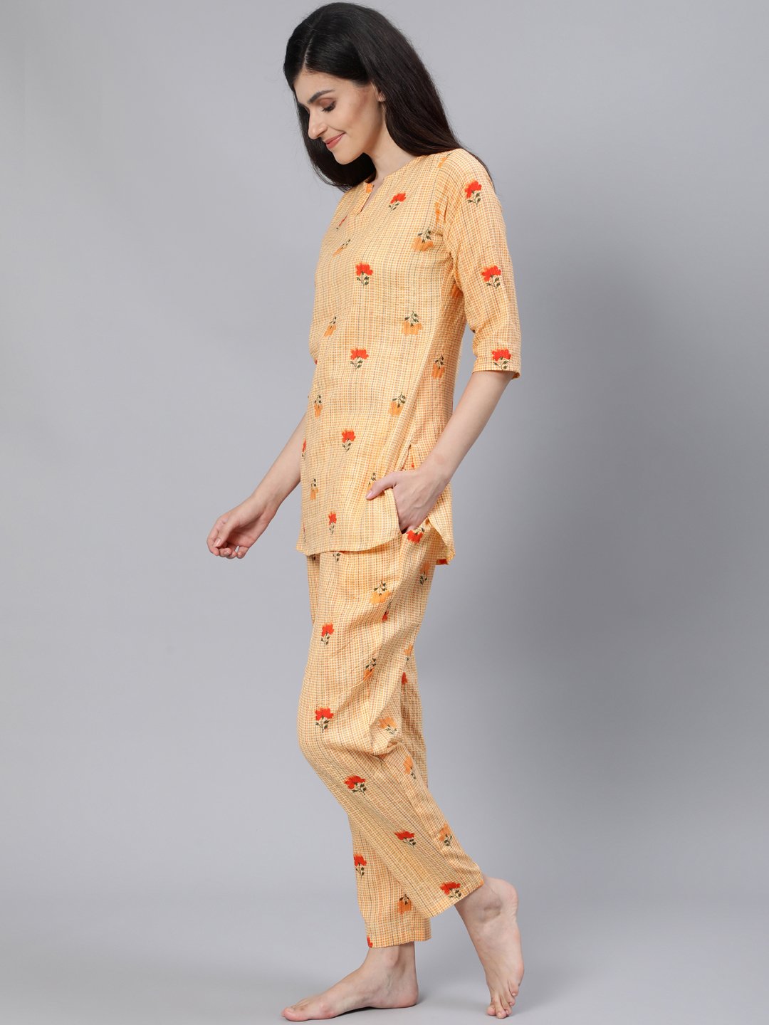 Women Light Yellow Printed Night Suit | NOZ2TOZ - Made In INDIA.