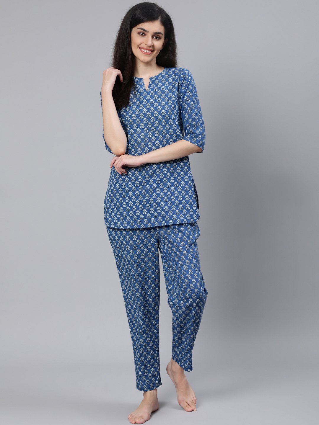 Women Blue Printed Night Suit | NOZ2TOZ - Made In INDIA.