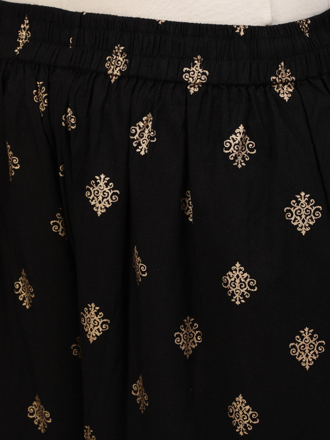 Women Black & Gold Printed Straight Kurta With Plazo | NOZ2TOZ - Made In INDIA.