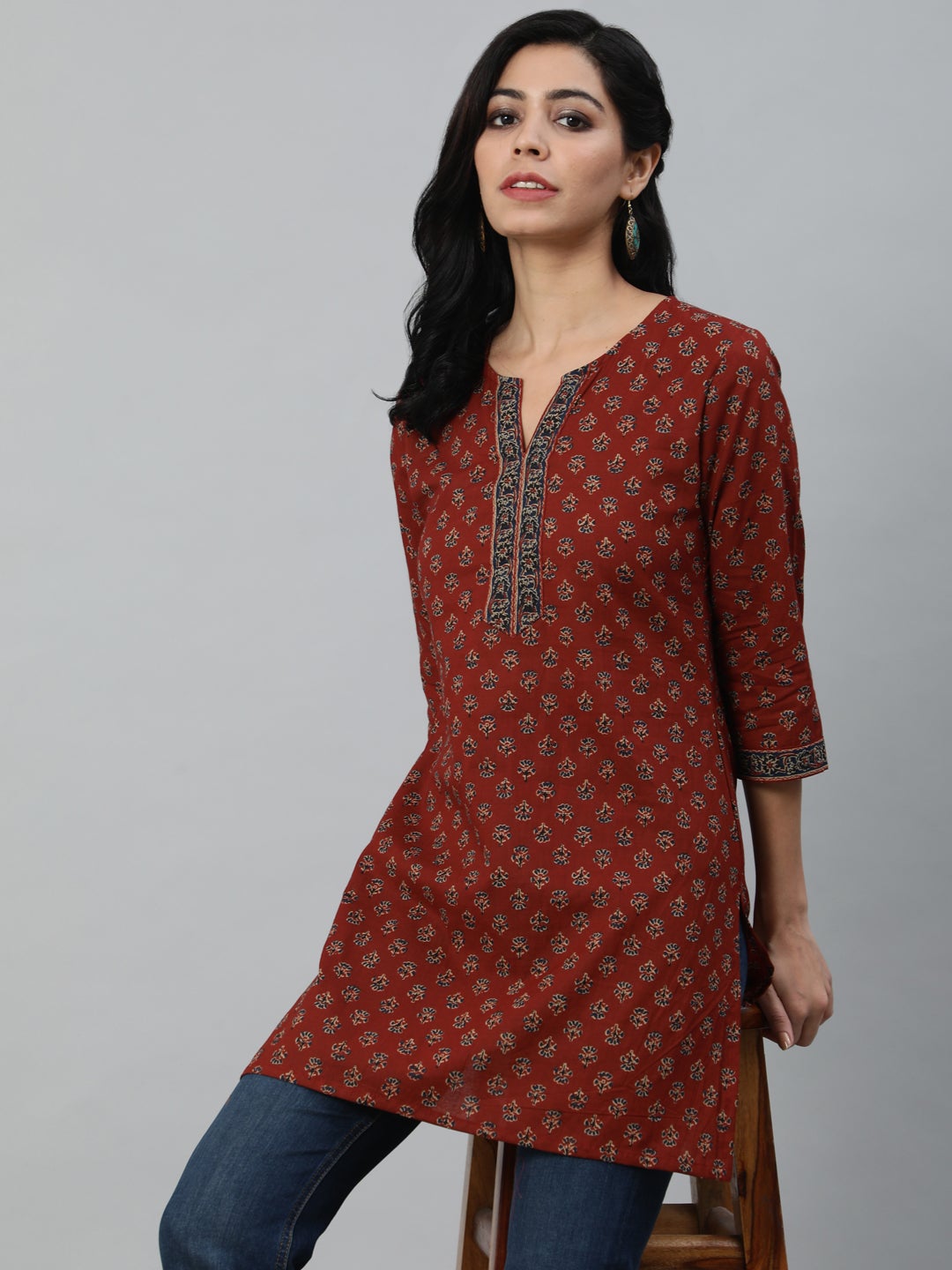 Women Maroon Printed Tunic | NOZ2TOZ - Made In INDIA.