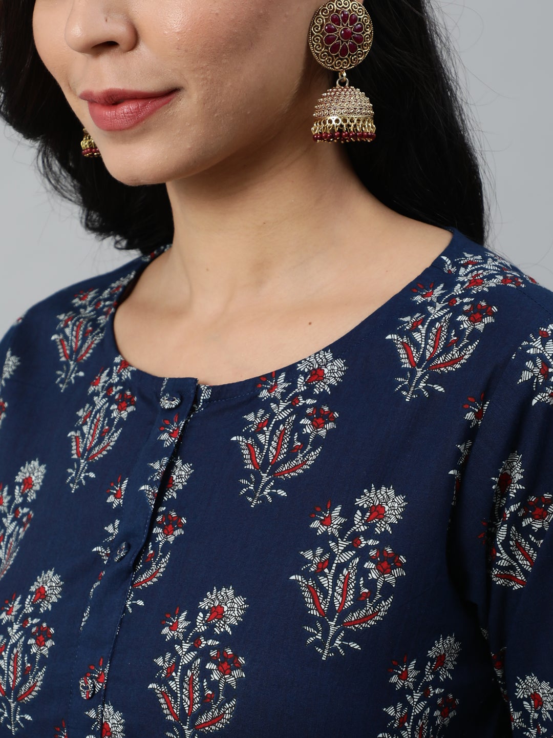 Women Blue Ethnic Motifs Printed Kurta | NOZ2TOZ - Made In INDIA.