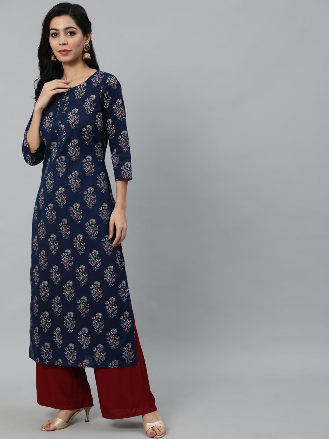 Women Blue Ethnic Motifs Printed Kurta | NOZ2TOZ - Made In INDIA.