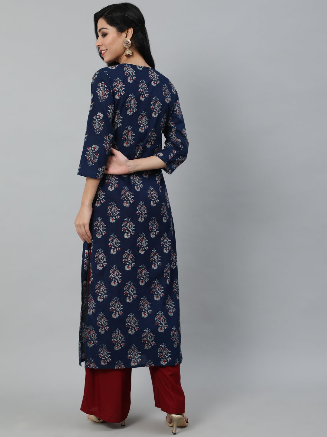 Women Blue Ethnic Motifs Printed Kurta | NOZ2TOZ - Made In INDIA.