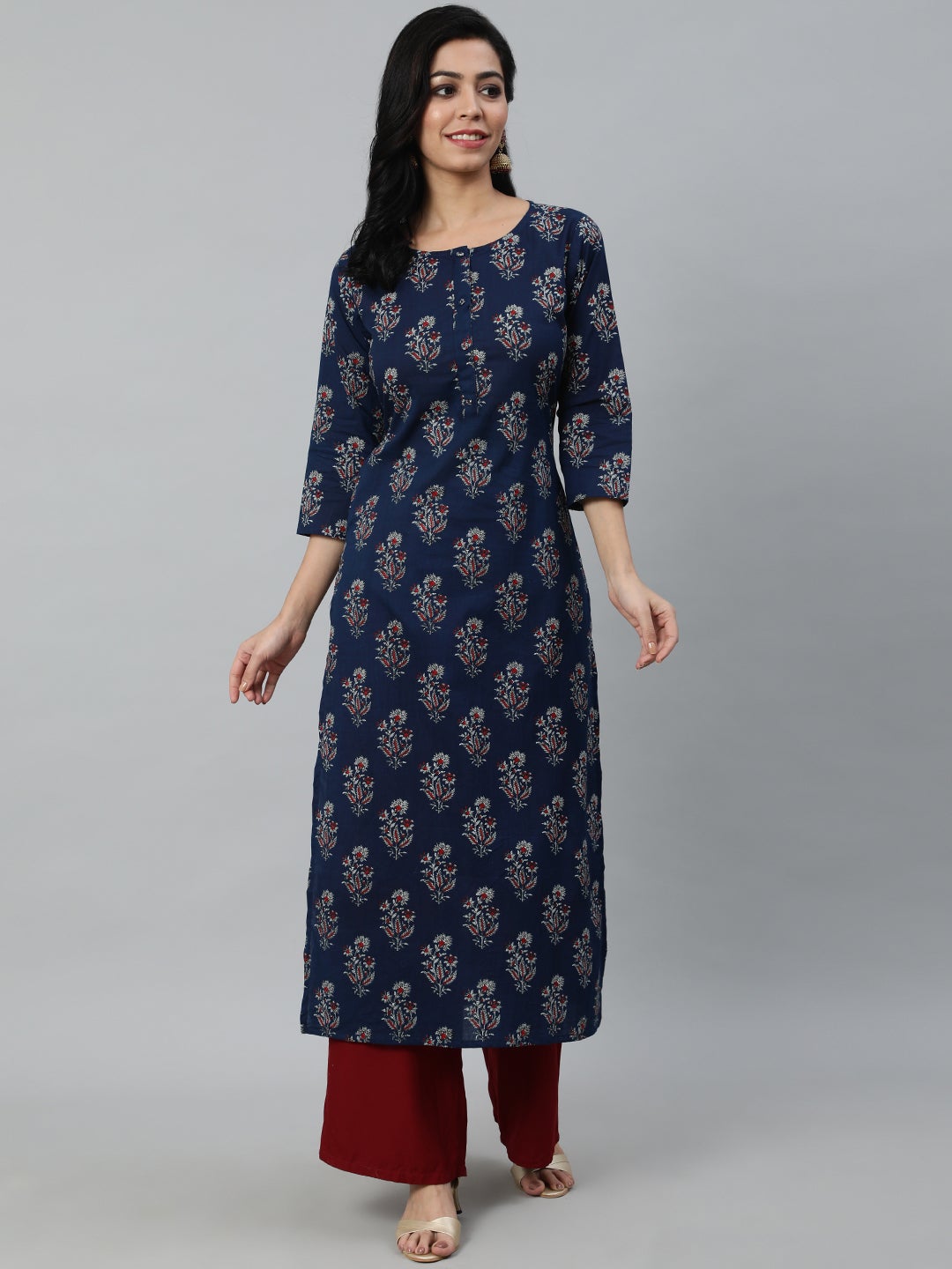 Women Blue Ethnic Motifs Printed Kurta | NOZ2TOZ - Made In INDIA.