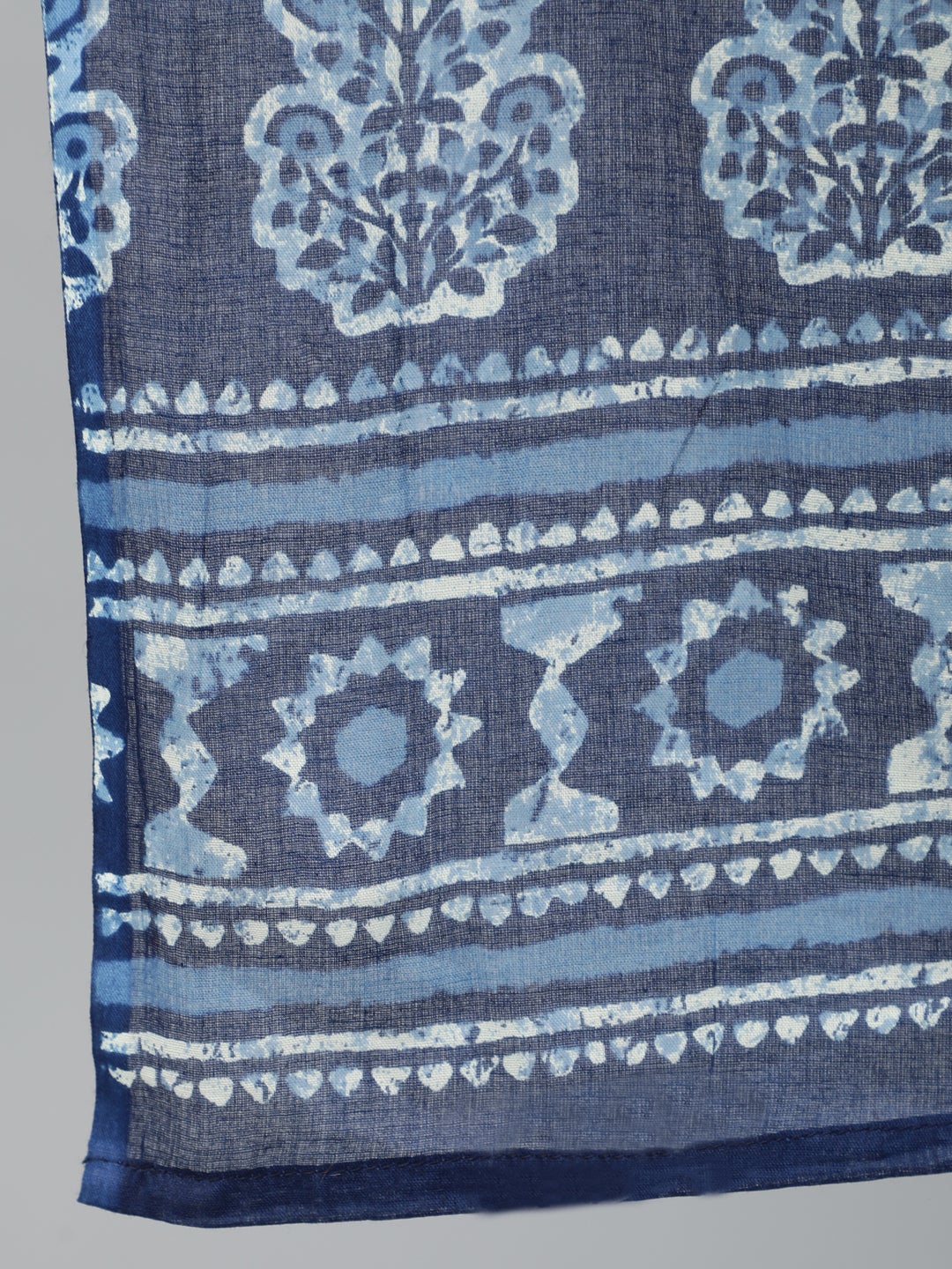 Women Blue Ethnic Motifs Printed Pleated Pure Cotton Kurta with Palazzos & Dupatta | NOZ2TOZ - Made In INDIA.