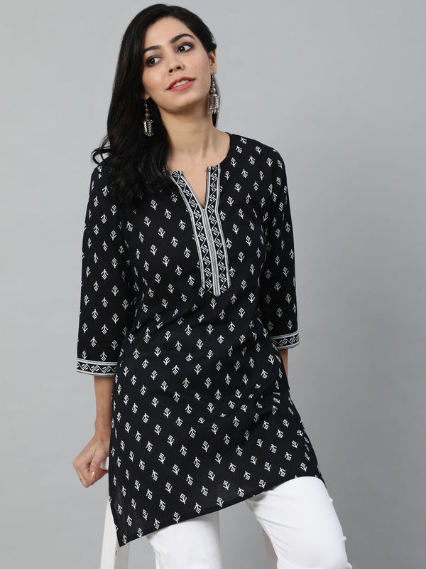 Women Black & White Printed Cotton Tunic | NOZ2TOZ - Made In INDIA.