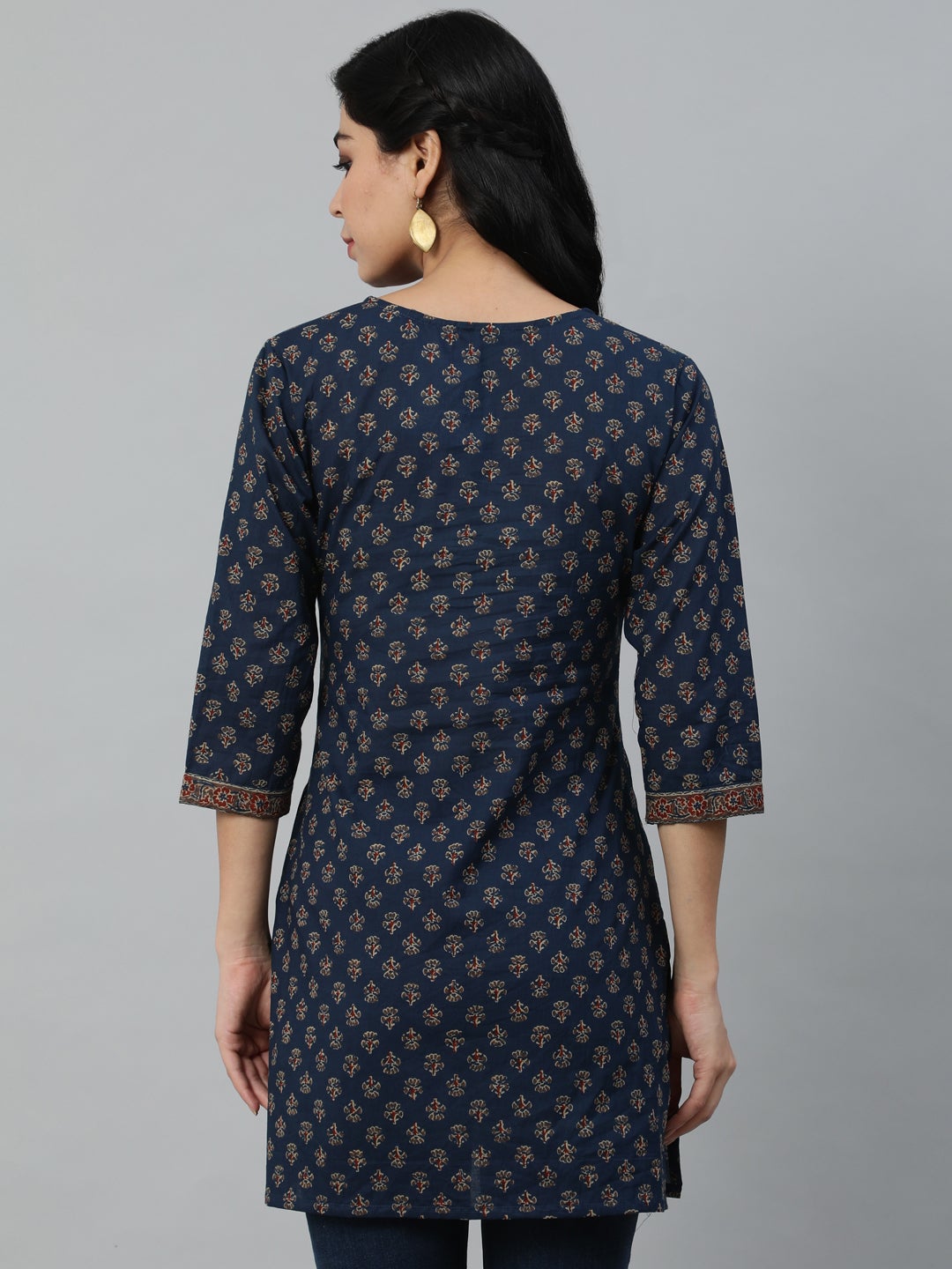 Women Navy Blue And Marron Printed Tunic | NOZ2TOZ - Made In INDIA.