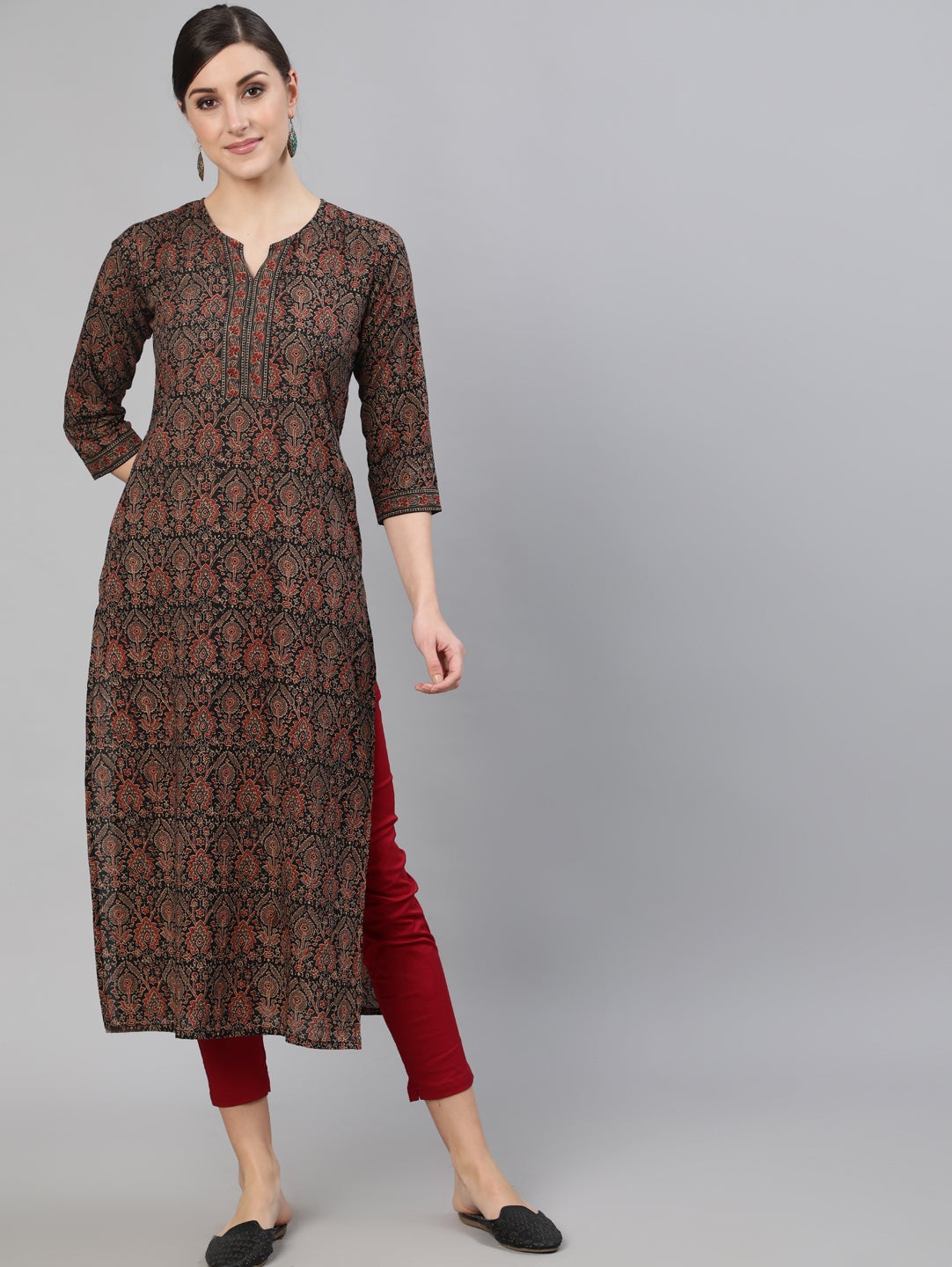 Women Multi Printed Straight Kurta With Three Quarter Sleeves | NOZ2TOZ - Made In INDIA.