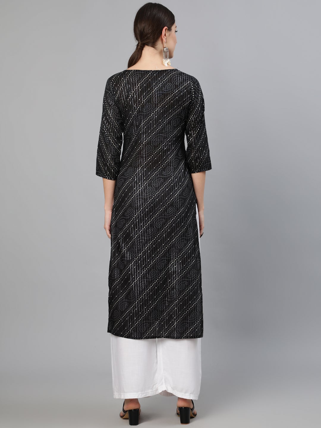 Women Black Bandhani Printed Kurta With Round Neck | NOZ2TOZ - Made In INDIA.