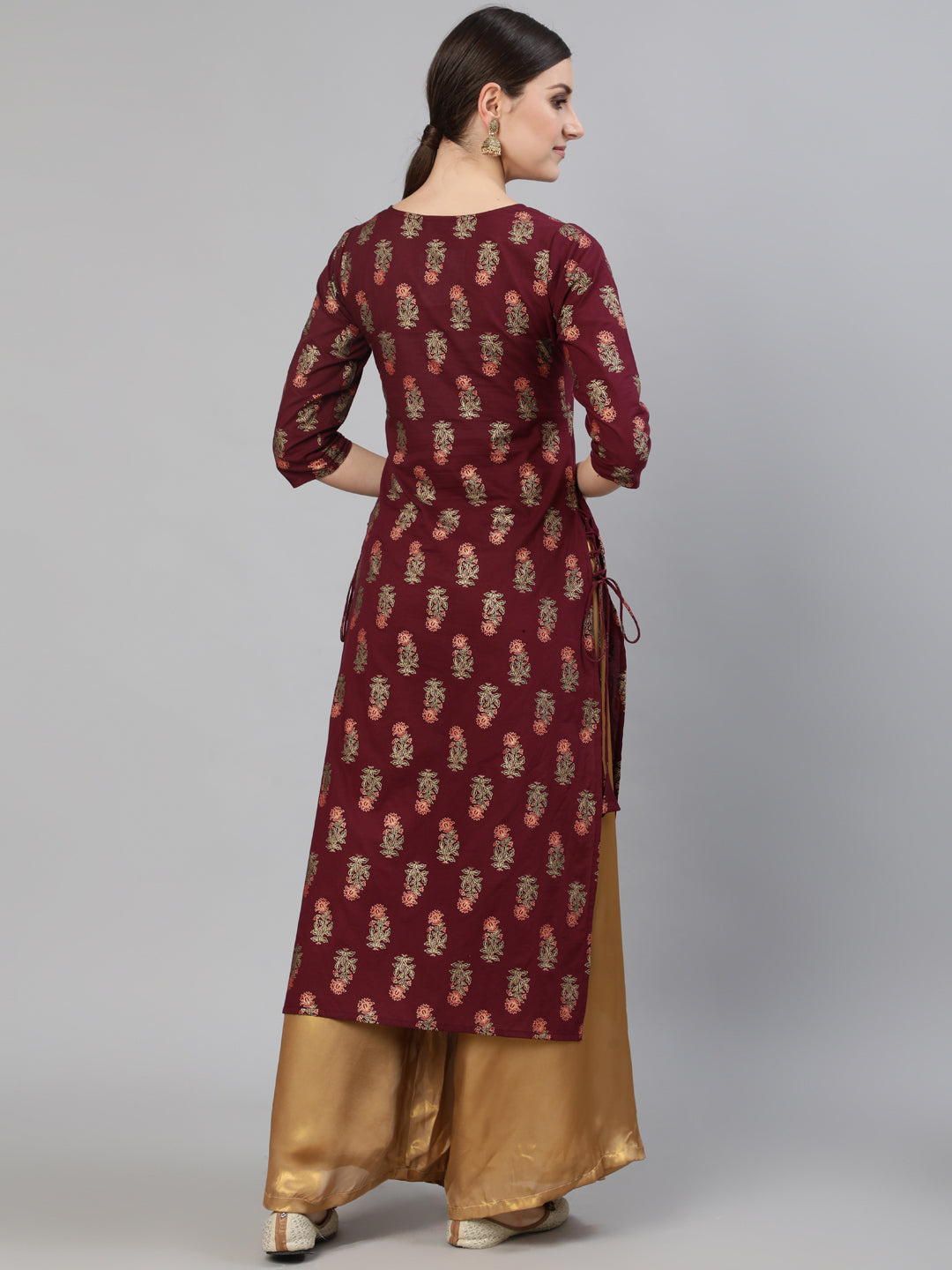 Women Burgundy Floral Printed Kurta with Tassel Detail | NOZ2TOZ - Made In INDIA.