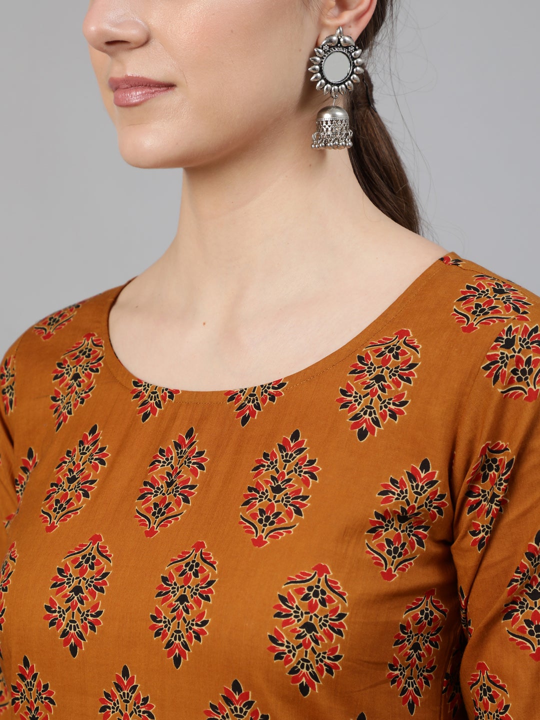 Women Mustard Ethnic Motifs Printed Straight Kurta With Tassel Detail | NOZ2TOZ - Made In INDIA.