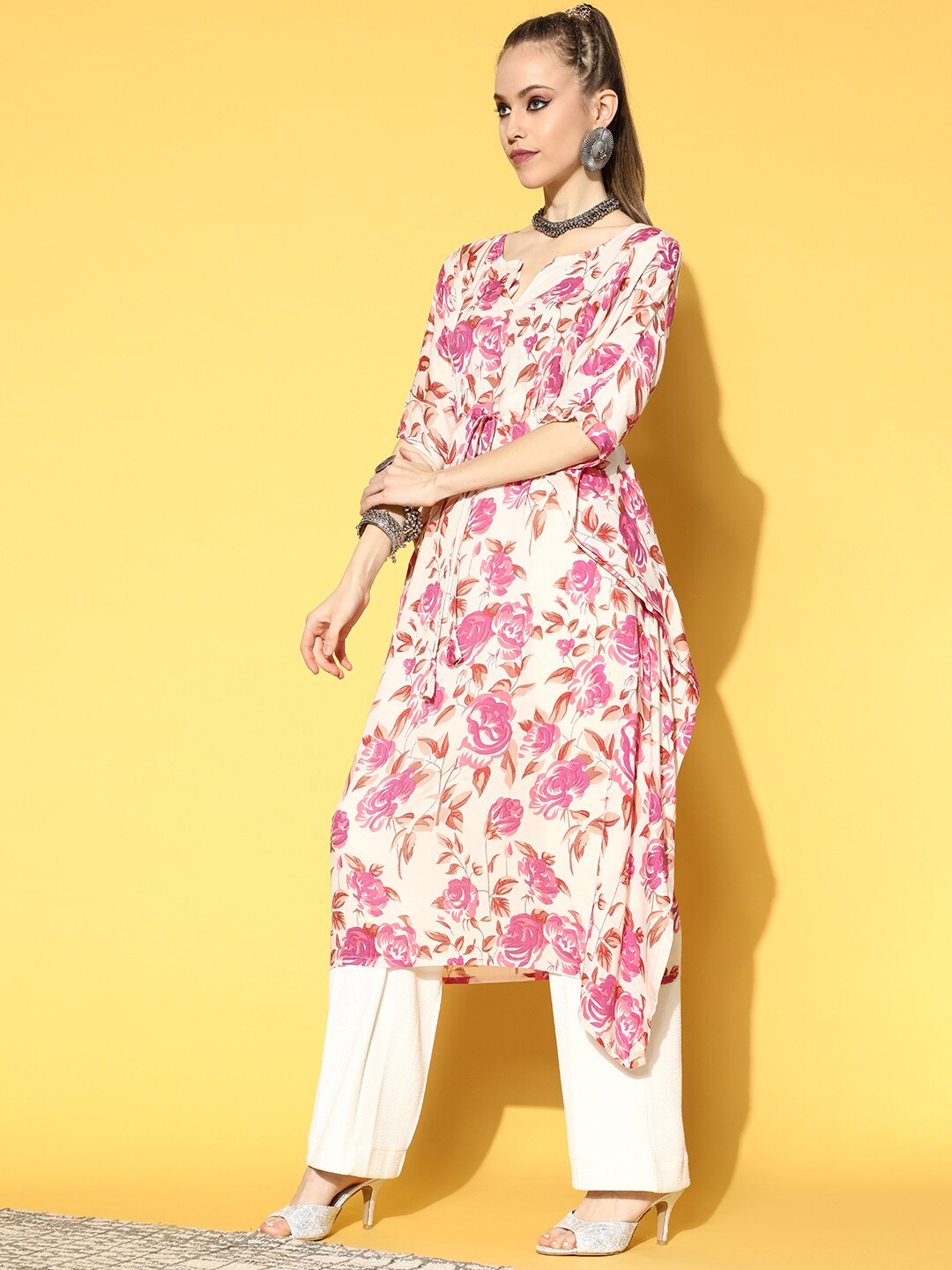 Women off-White Printed Kaftan Kurta | NOZ2TOZ - Made In INDIA.