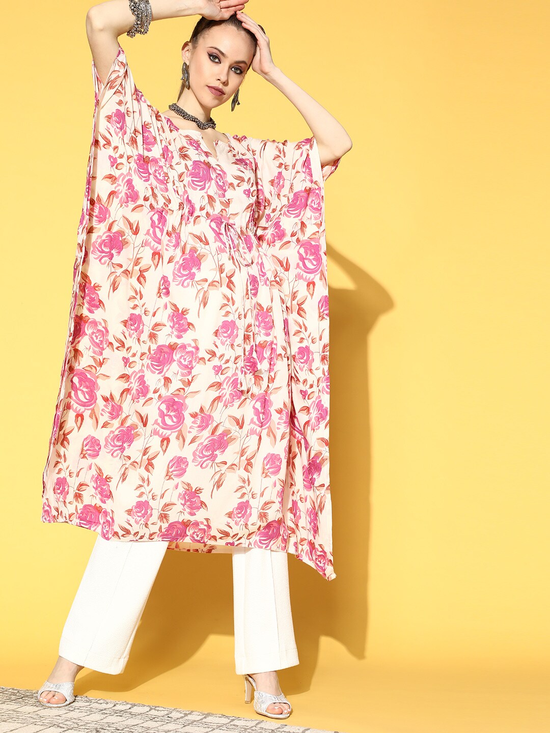 Women off-White Printed Kaftan Kurta | NOZ2TOZ - Made In INDIA.