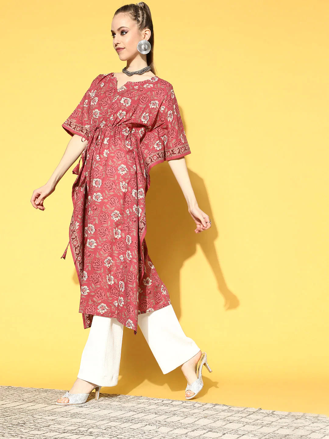 Women Pink Printed Kaftan Kurta | NOZ2TOZ - Made In INDIA.