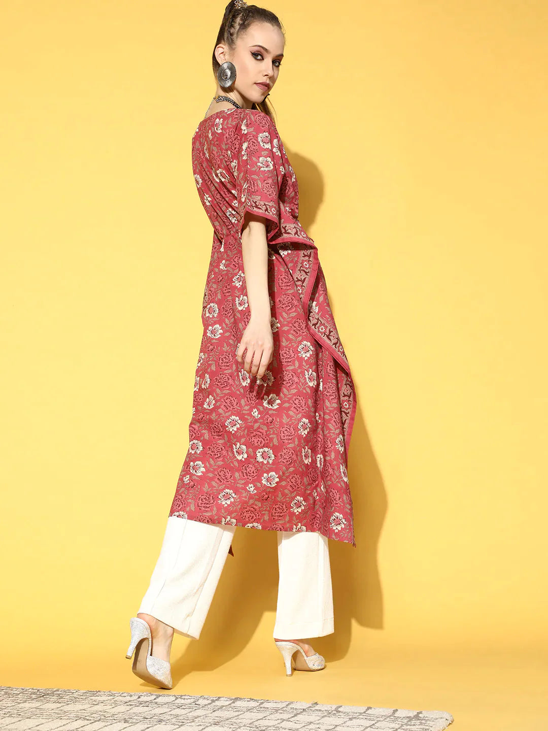 Women Pink Printed Kaftan Kurta | NOZ2TOZ - Made In INDIA.