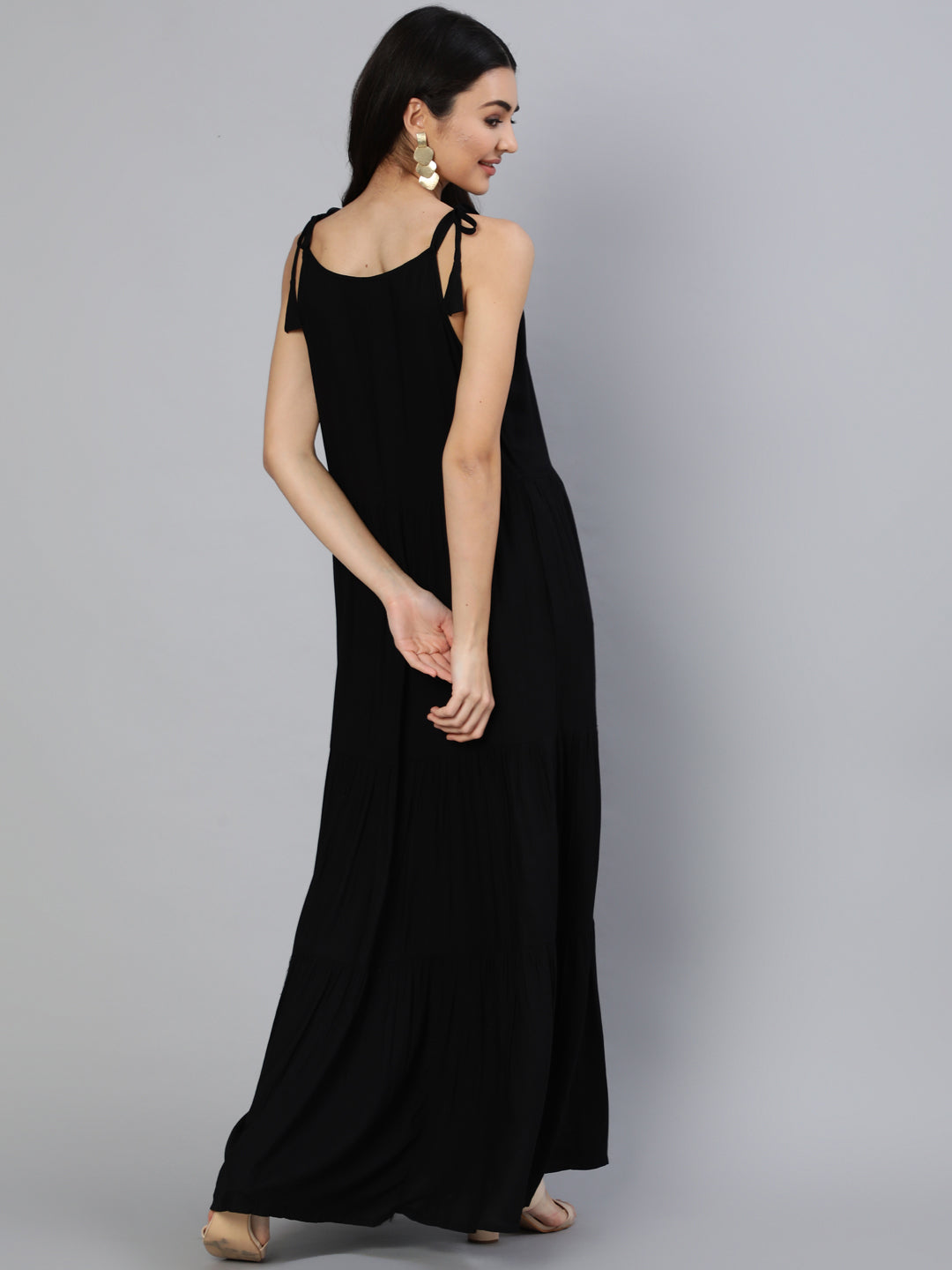 Women Black Halter Neck Tiered Dress | NOZ2TOZ - Made In INDIA.