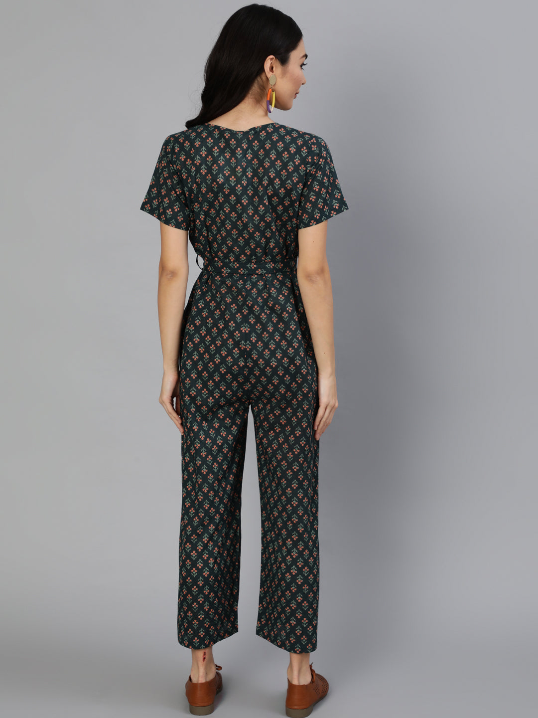 Women Green Printed Jumpsuit With Side pockets | NOZ2TOZ - Made In INDIA.