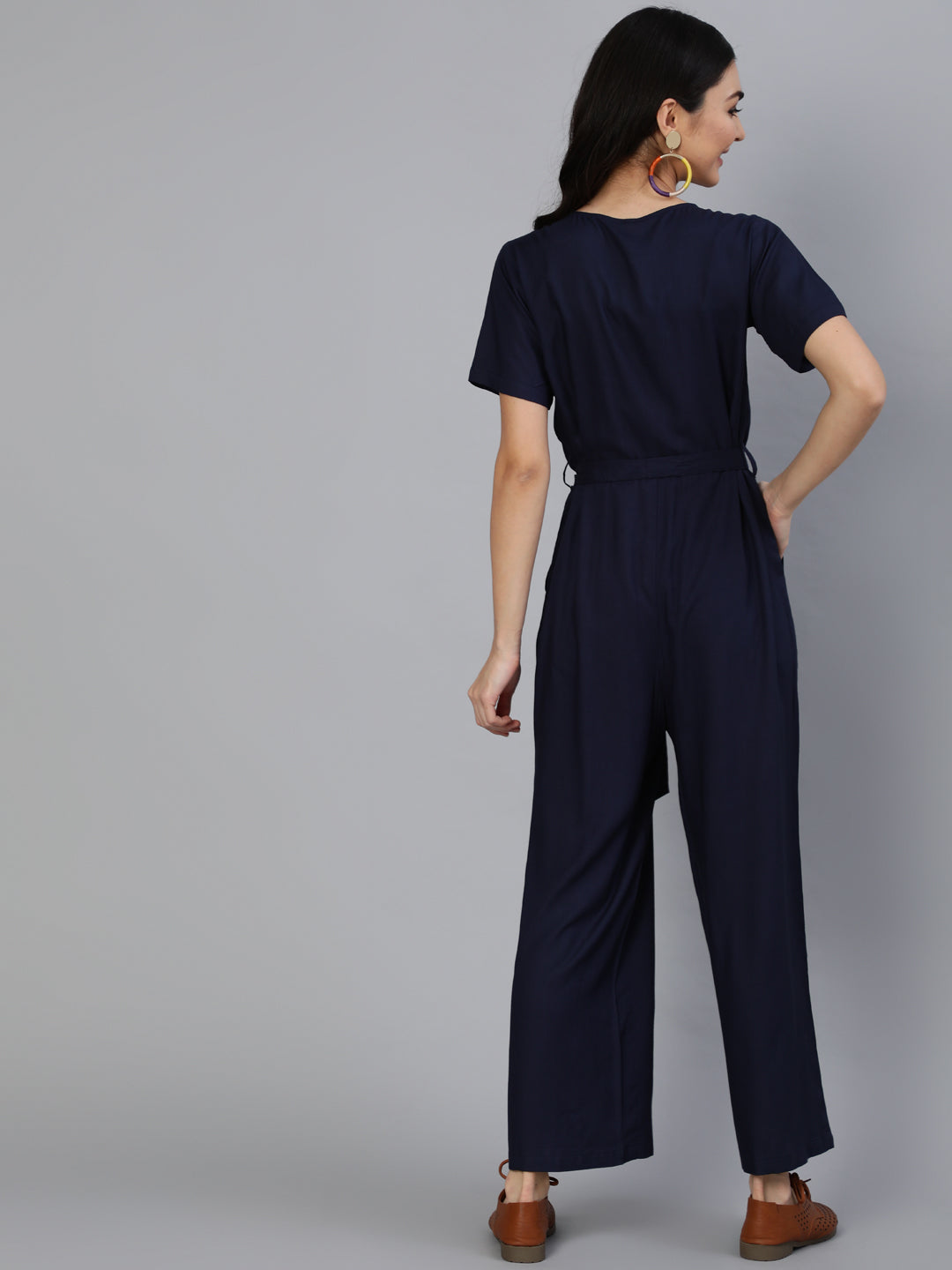 Women Navy Blue Jumpsuit With Side Pockets | NOZ2TOZ - Made In INDIA.