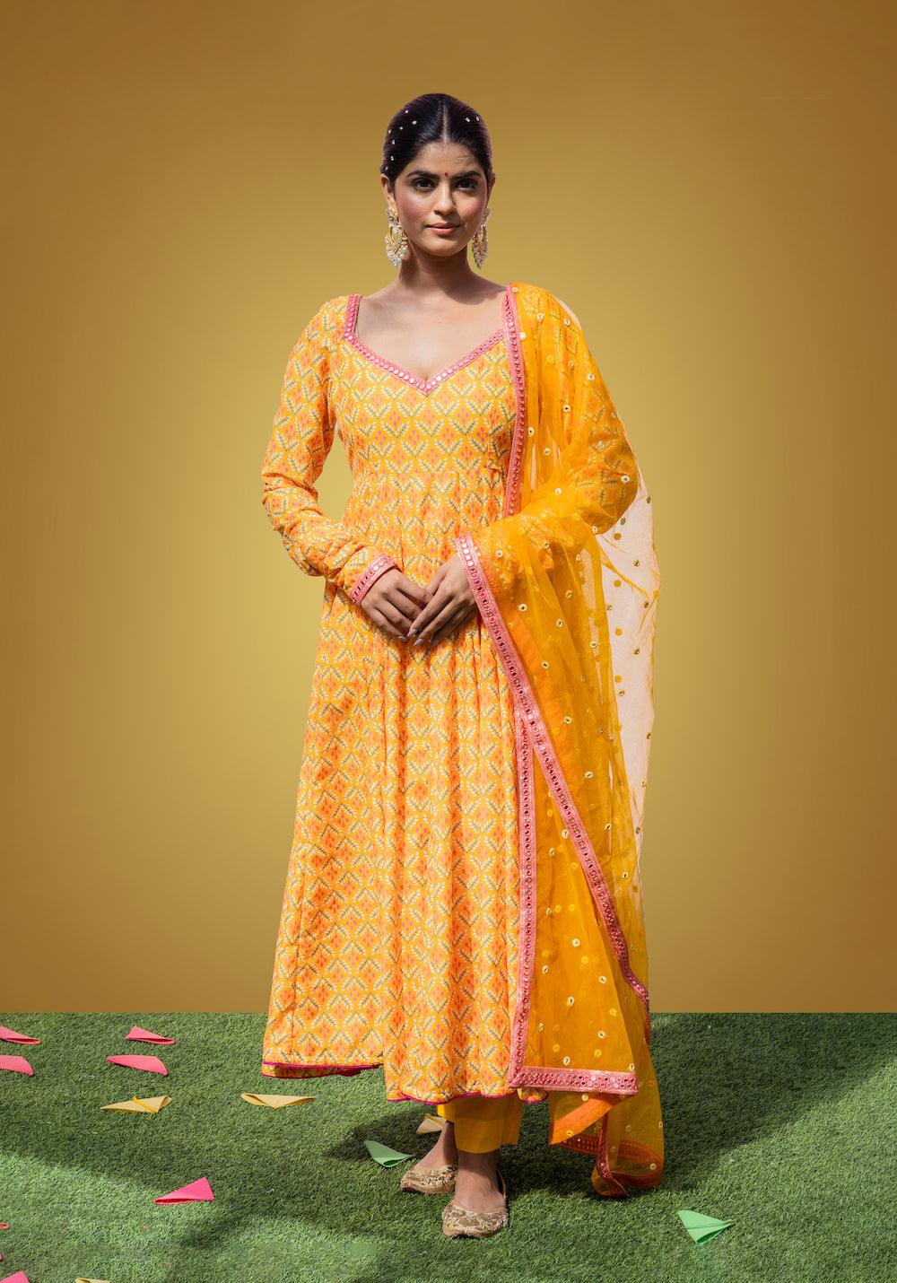 Mehfil Yellow Anarkali Set - Indiakreations