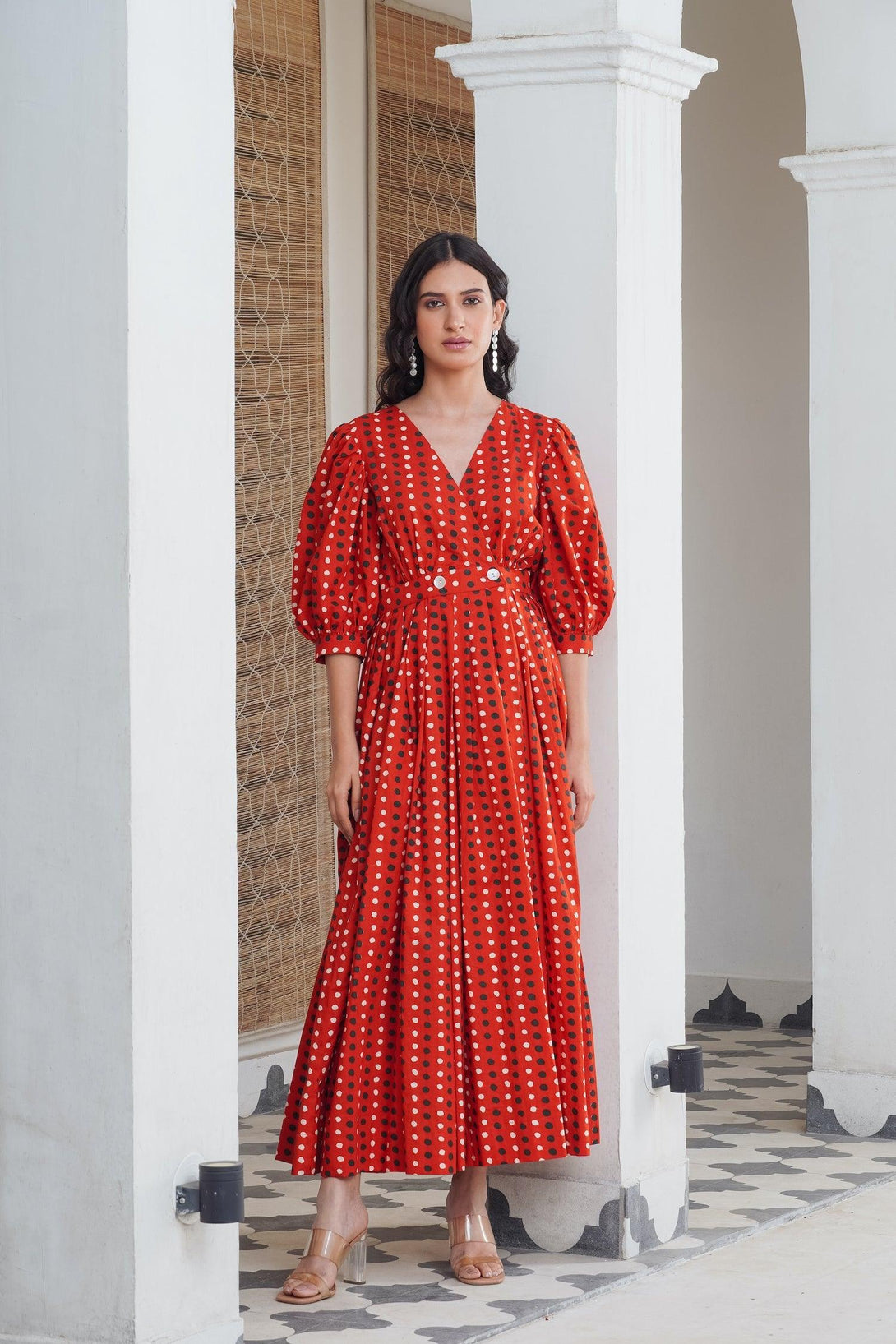 Red Polka Wrap Maxi - Indiakreations