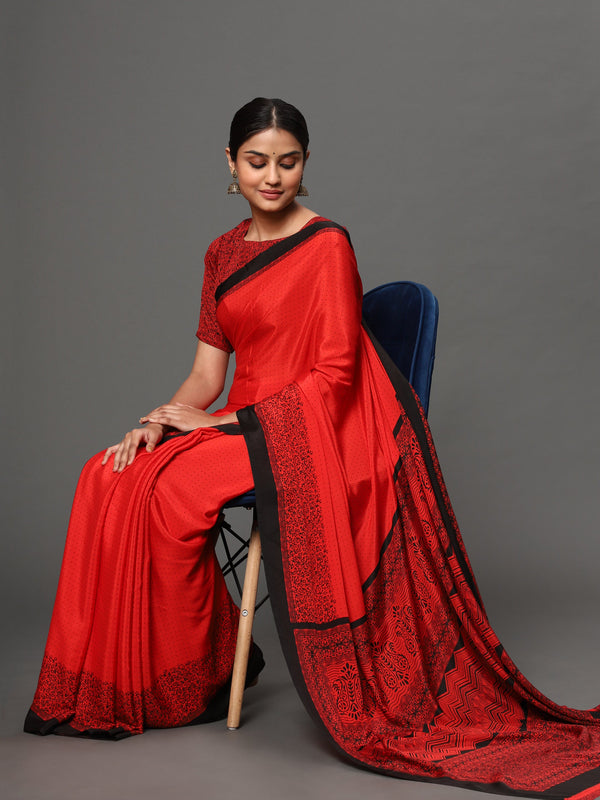 Women's Red Color Beautiful Ethnic Wear Printed  Saree - AAISHREE