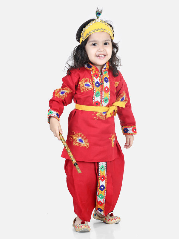 Boy's Red Color Embroidered Kanhaiya Dhoti Kurta - NOZ2TOZ KIDS