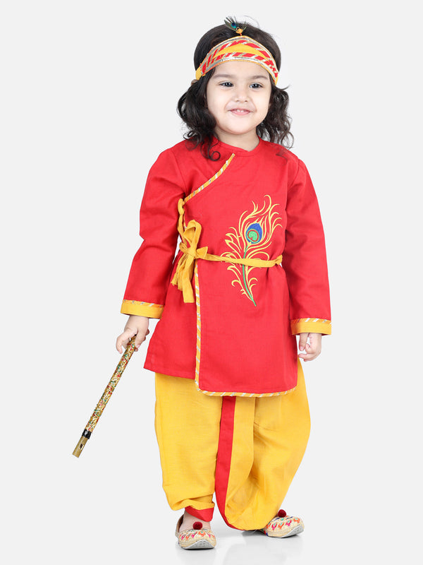 Boy's Red Color Cotton Embroidery Kanhaiya Dhoti Kurta Mukut Sets - NOZ2TOZ KIDS