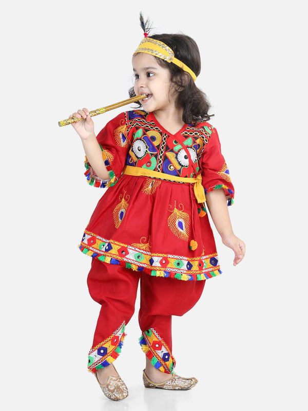 Girl's Red Color Embroidered Dhoti Top Radha Dress - NOZ2TOZ KIDS