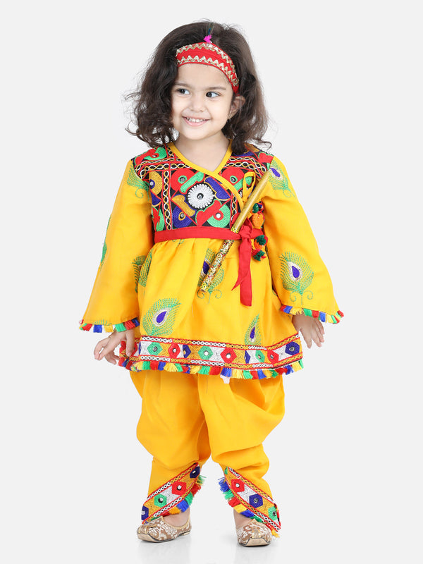 Girl's Yellow Color Embroidered Dhoti Top Radha Dress - NOZ2TOZ KIDS