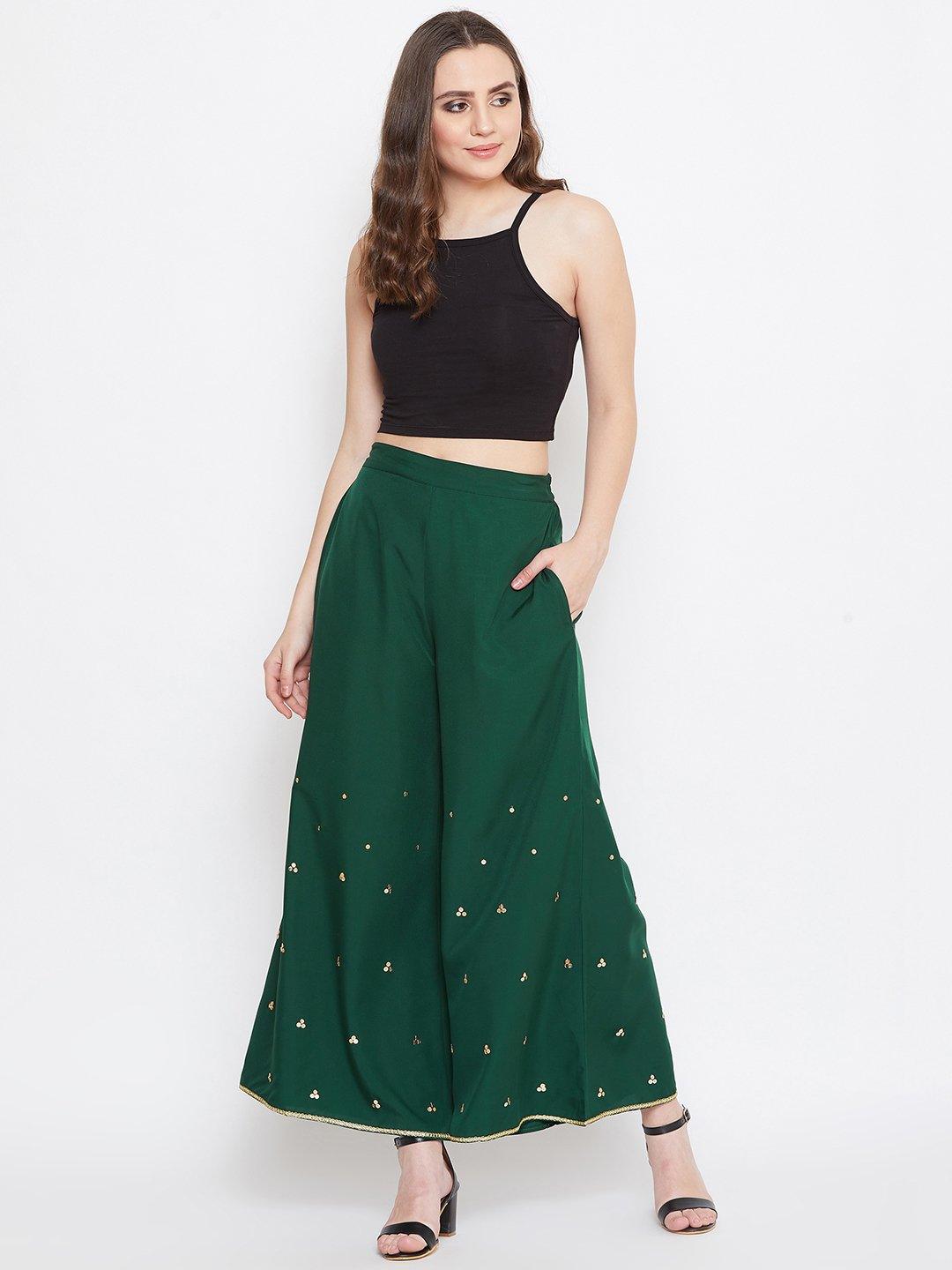 Women's Hand Sequinned Sharara - BitterLime - Indiakreations