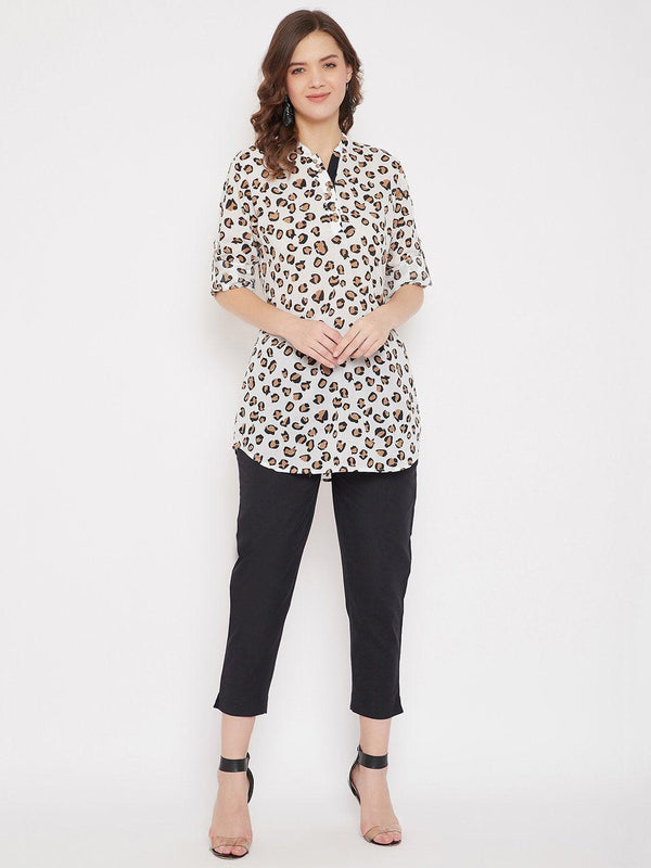 Women's Cotton Printed Tunic & Black Trouser Set - BitterLime - Indiakreations