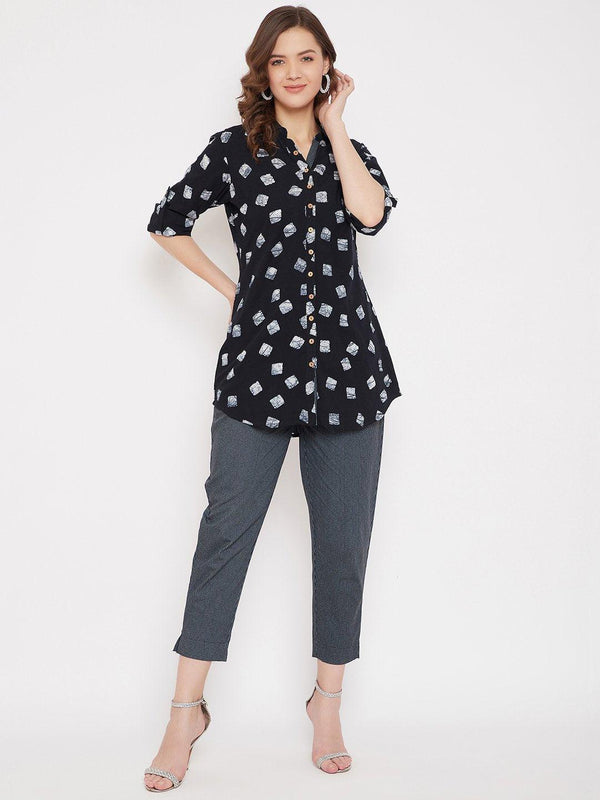 Women's Cotton Printed Tunic & Stripe Trouser Set - BitterLime - Indiakreations