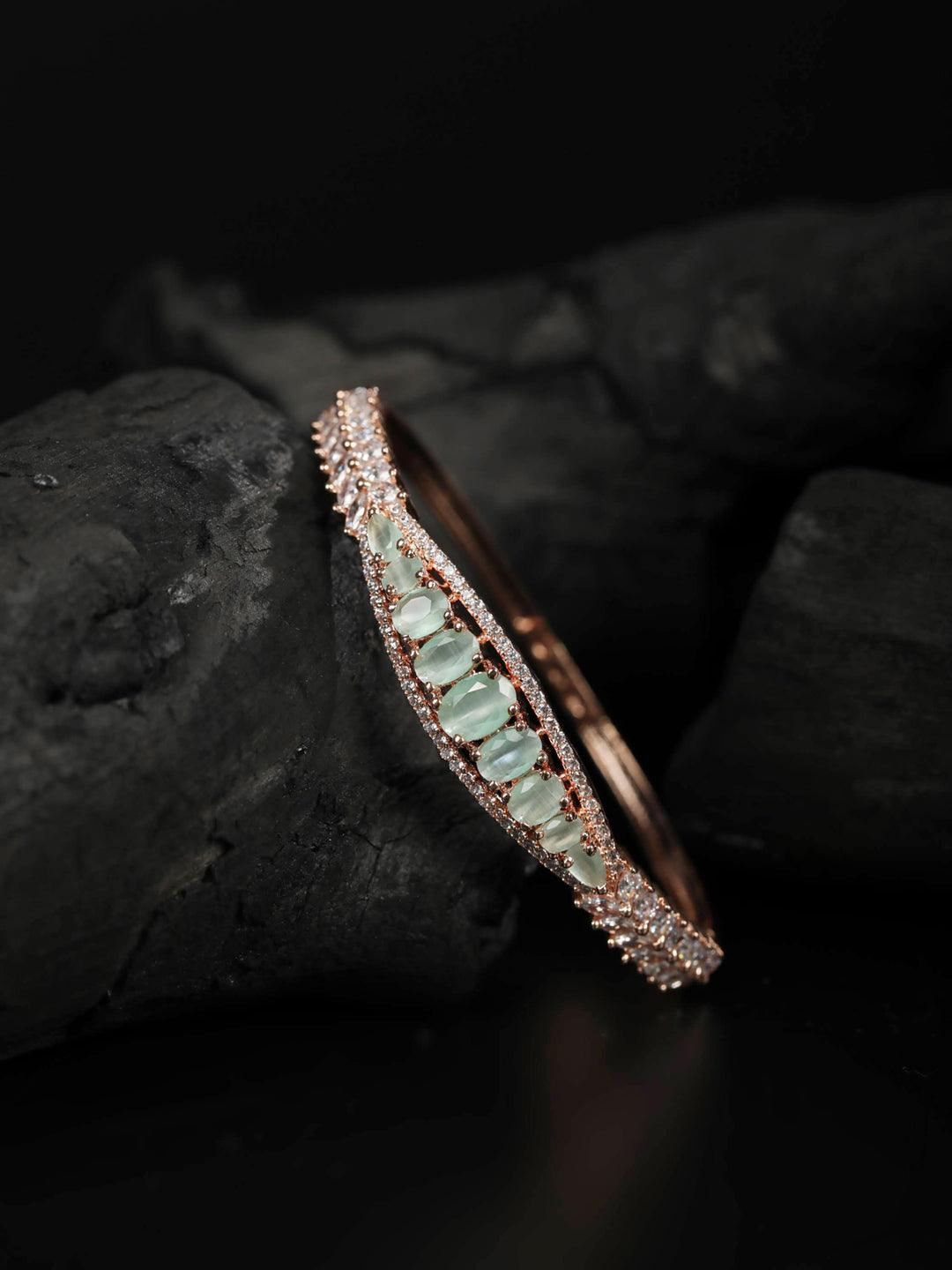 Women's Mint Green Rose Gold Plated American Diamond Bracelet - Priyaasi - Indiakreations