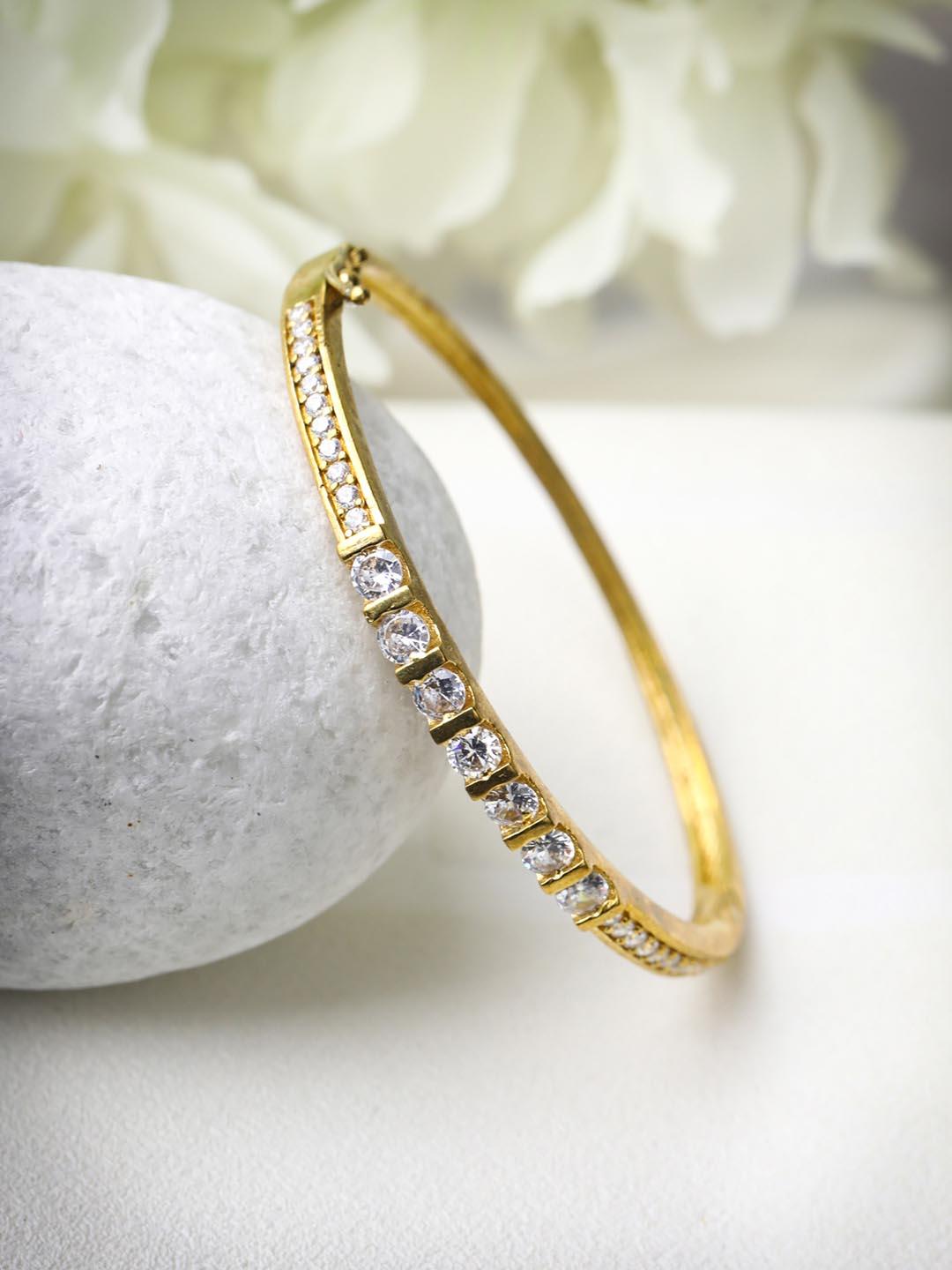 Women's American Diamond Gold Plated Bangle Style Bracelet - Priyaasi - Indiakreations