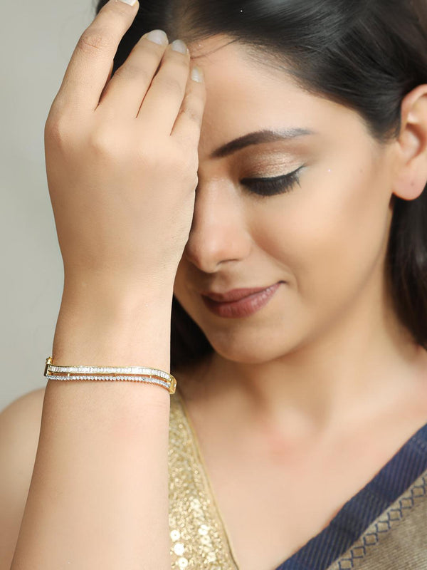 Women's American Diamond Gold Plated Bangle Style Bracelet - Priyaasi - Indiakreations
