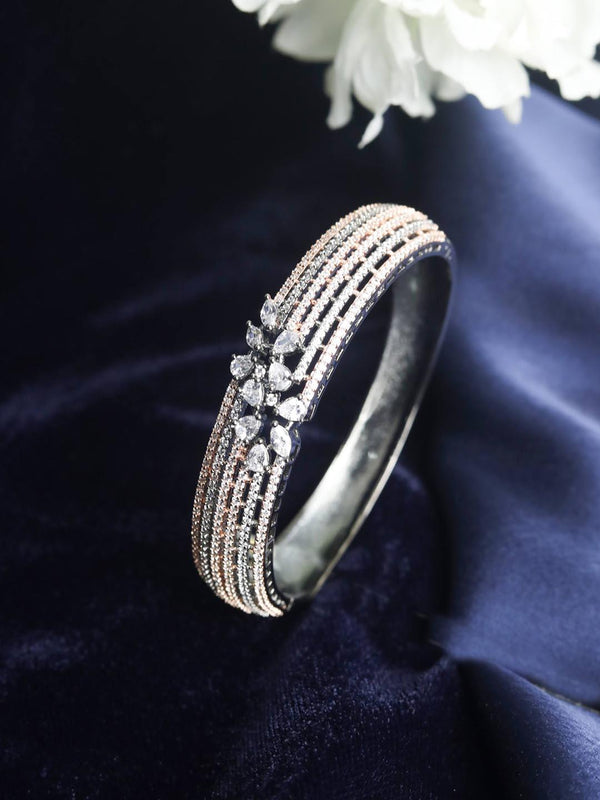 Women's Rose Gold American Diamond Gun Metal Plated Bangle Style Bracelet - Priyaasi - Indiakreations