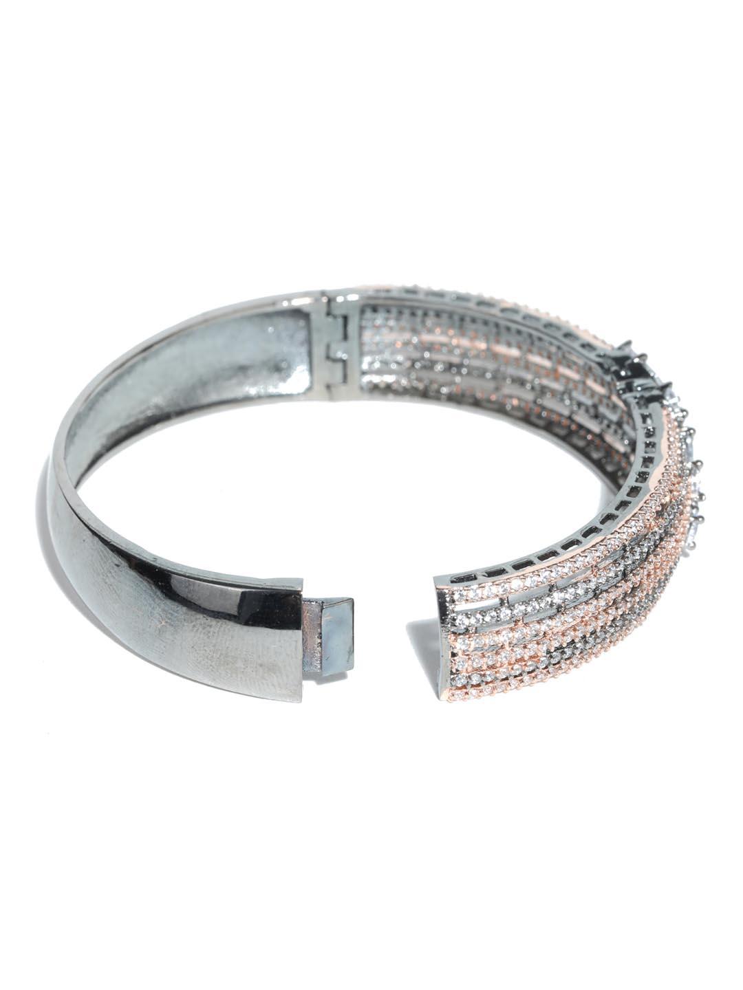 Women's Rose Gold American Diamond Gun Metal Plated Bangle Style Bracelet - Priyaasi - Indiakreations