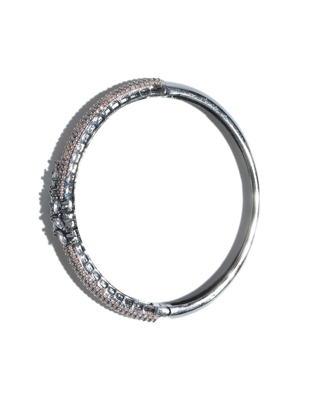 Women's Rose Gold American Diamond Gun Metal Plated Bangle Style Bracelet - Priyaasi - Indiakreations