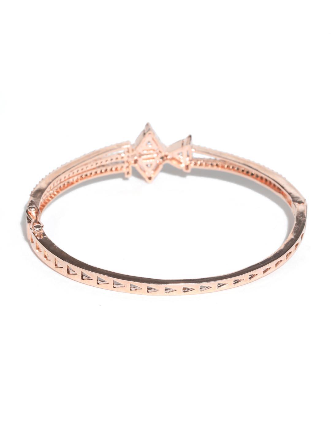 Women's American Diamond Rose Gold Plated Floral Bangle Style Bracelet - Priyaasi - Indiakreations