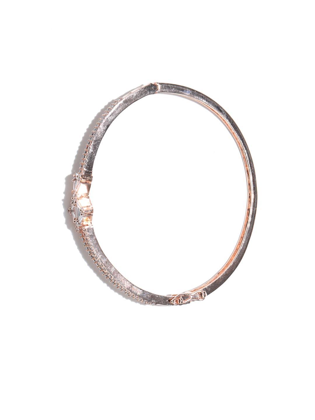 Women's American Diamond Rose Gold Plated Floral Bangle Style Bracelet - Priyaasi - Indiakreations